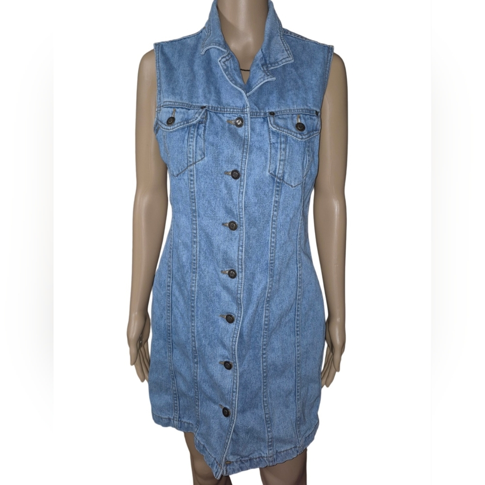 Sleeveless Denim Button-Up Dress